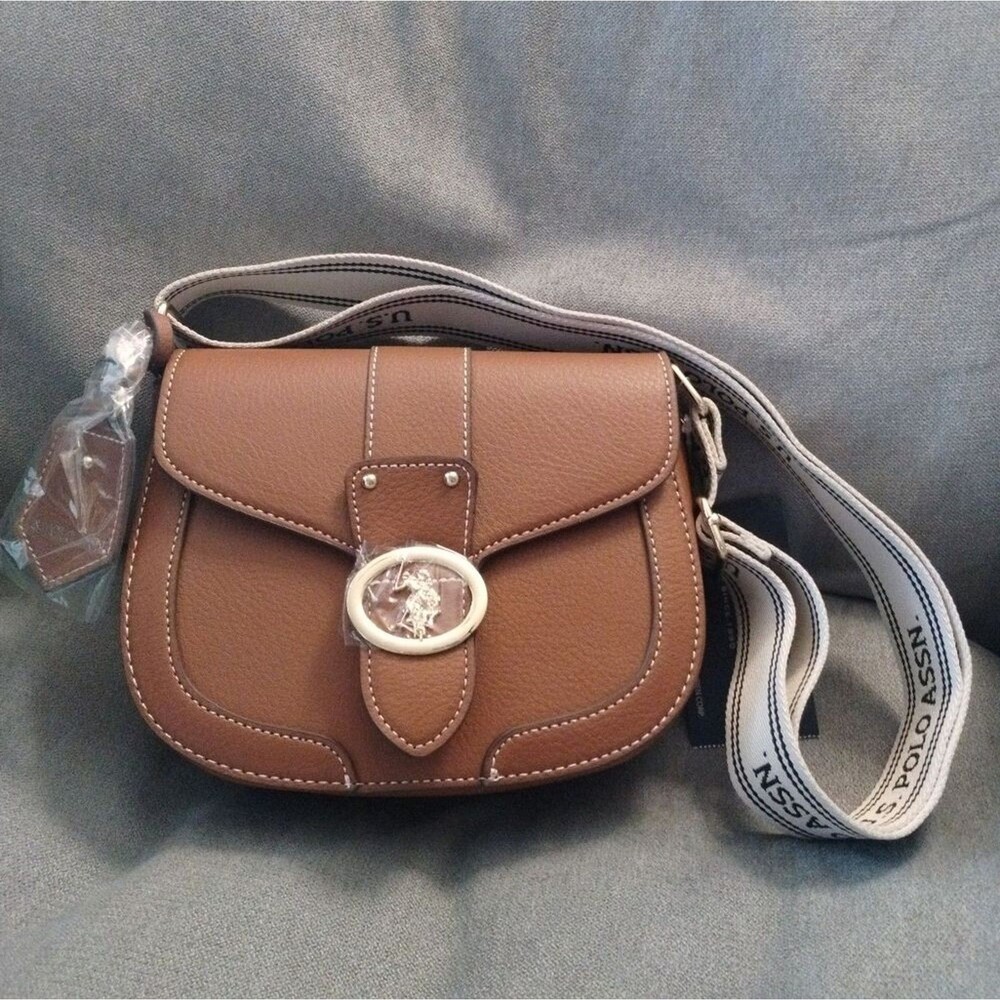 U.S. Polo Assn. Tan Crossbody Bag with Logo Strap NWT